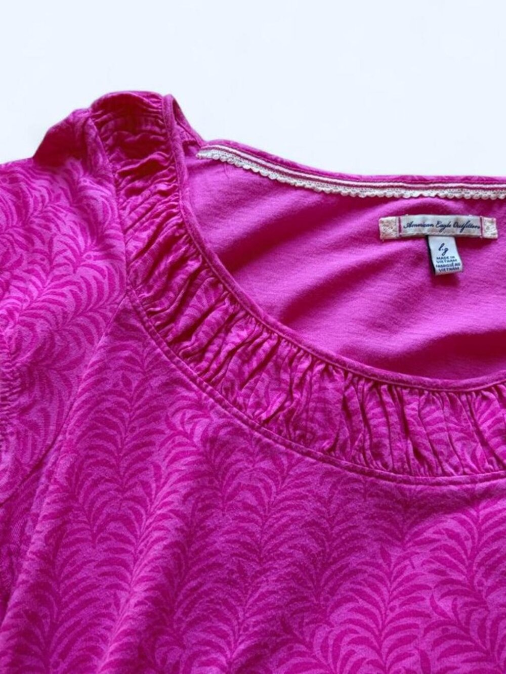 Vintage Y2K American Eagle 100% Cotton Pink Magenta Babydoll Tee L